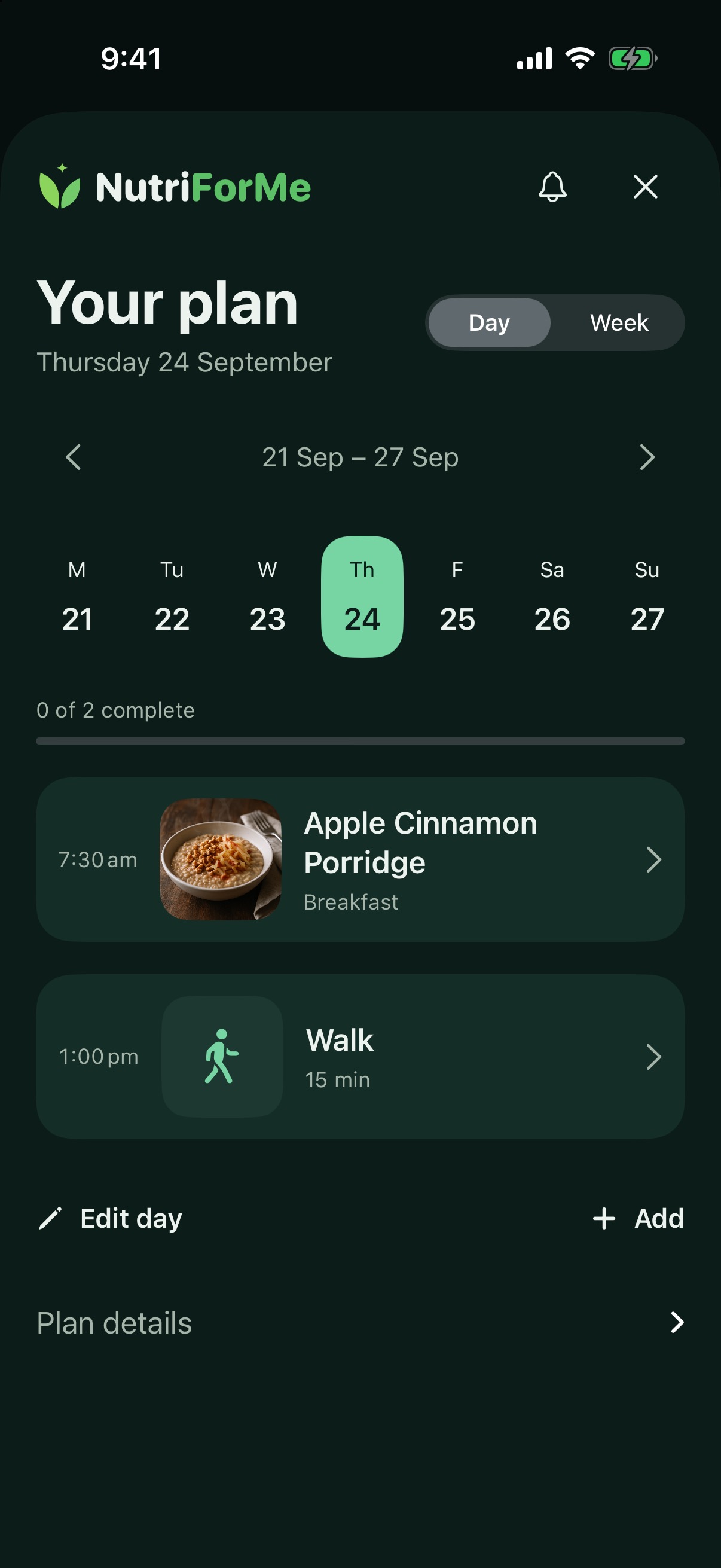NutriForMe app planner