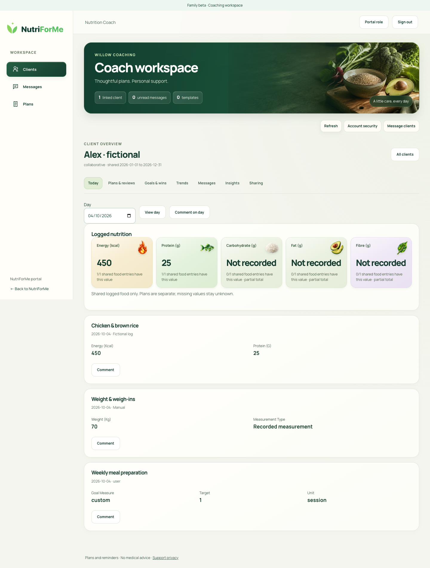 Portal preview · fictional client data